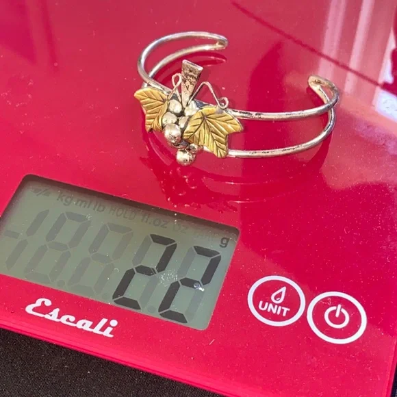 Mexico TAXCO Sterling Silver 925 22g GRAPES Grapevine Leaves Cuff Bracelet - Picture 6 of 12